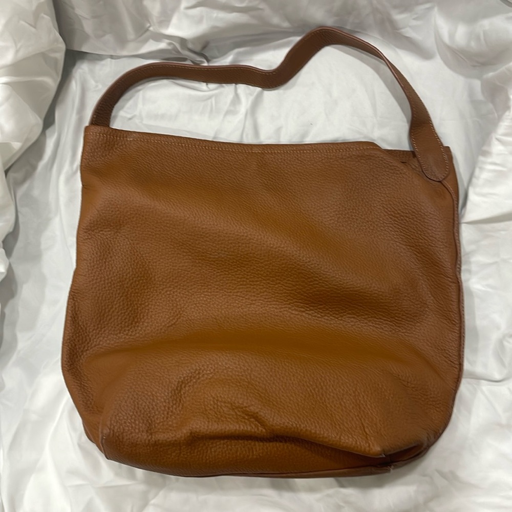 Vegan Leather Bucket Shoulder Bag - Tan / Large